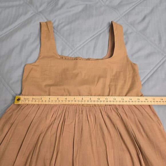 NWT Women's Midi Dress Sz S Tan Smocked Back Cottagecore Earth Tone Clean girl - Picture 7 of 10